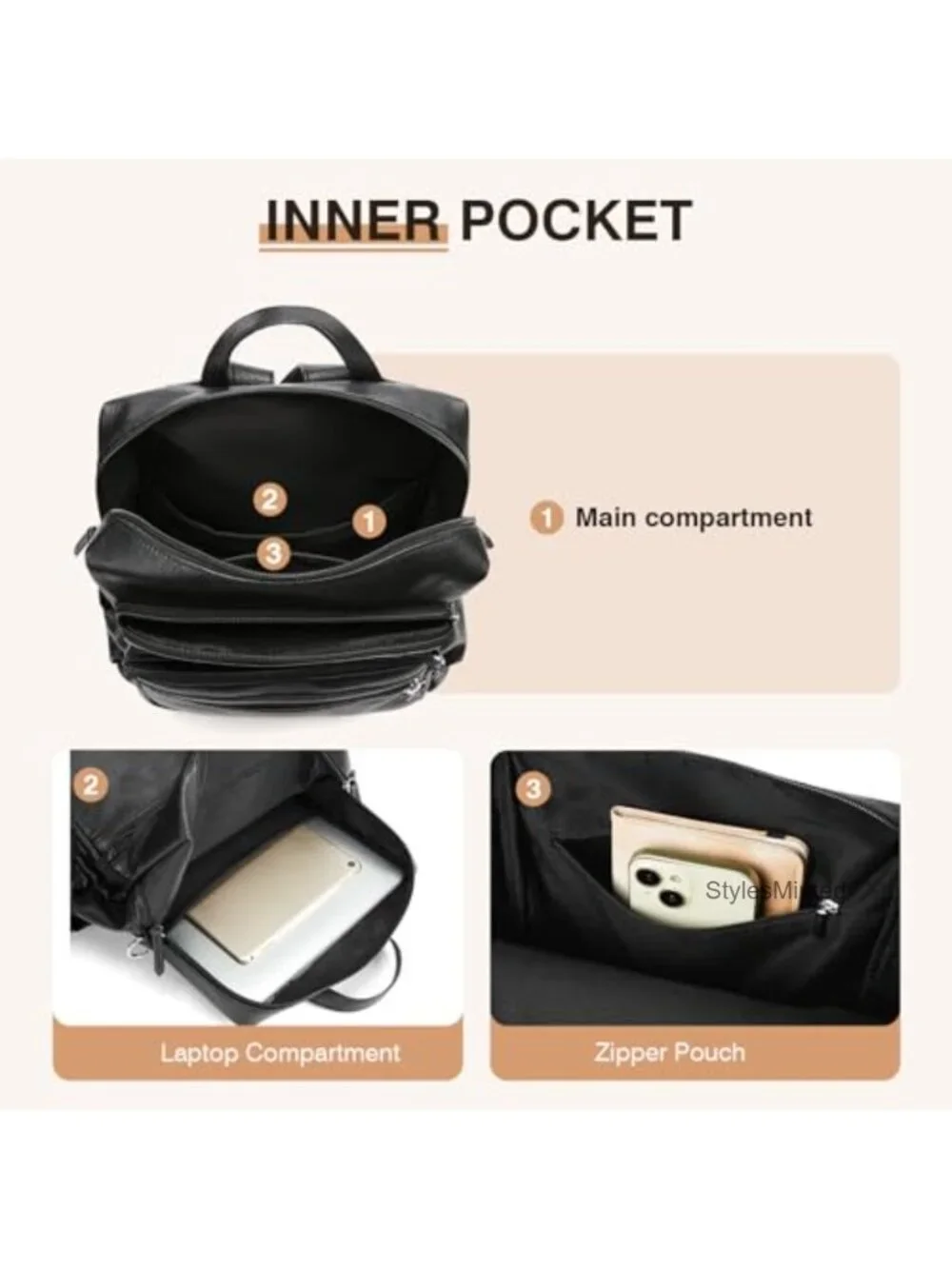 Vintage PU Leather Convertible Backpack with Wristlet, 3-in-1 Carry
